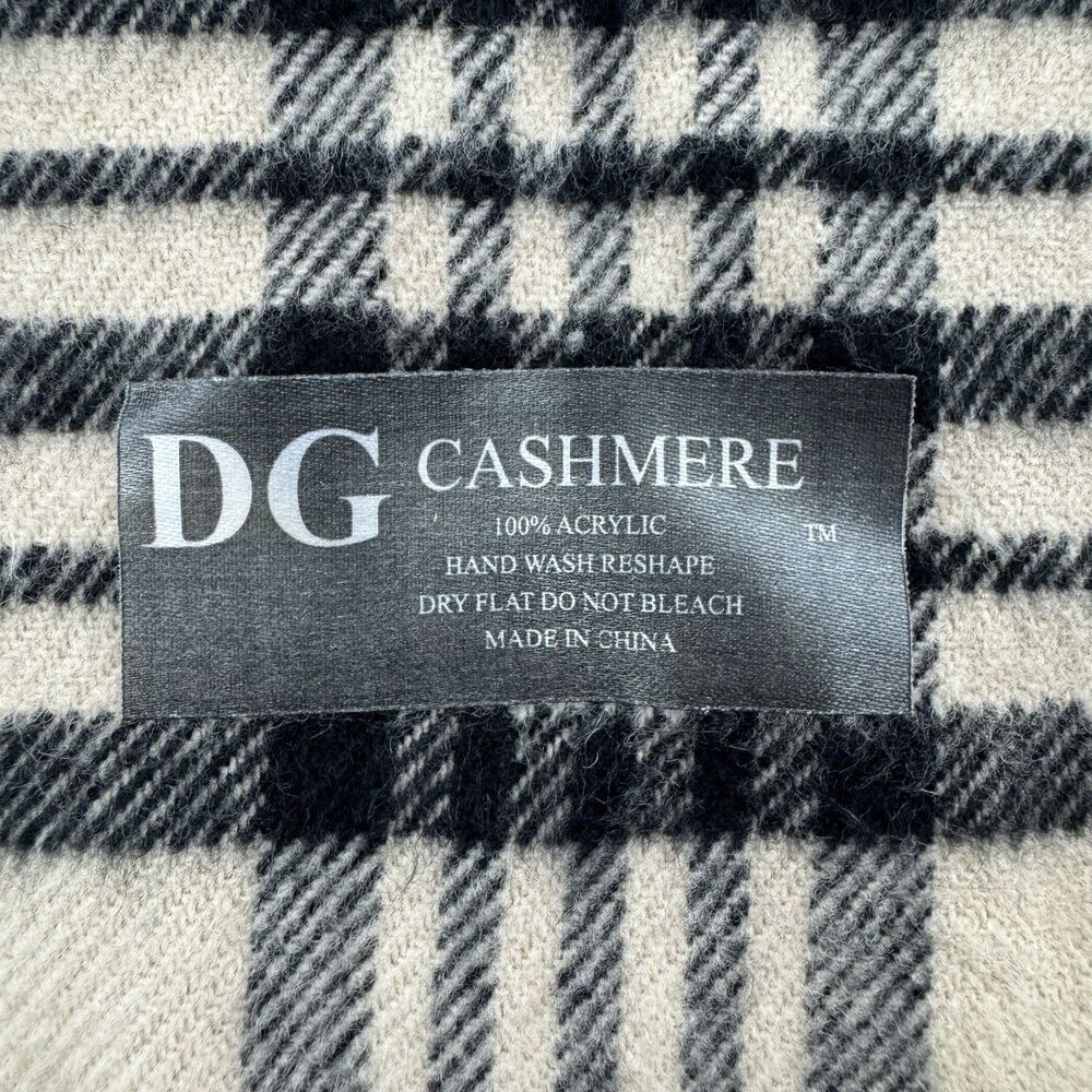 DG Cashmere Plaid Scarf Beige Check Fringe Soft Acrylic Classic Luxury Heritage - Picture 4 of 7